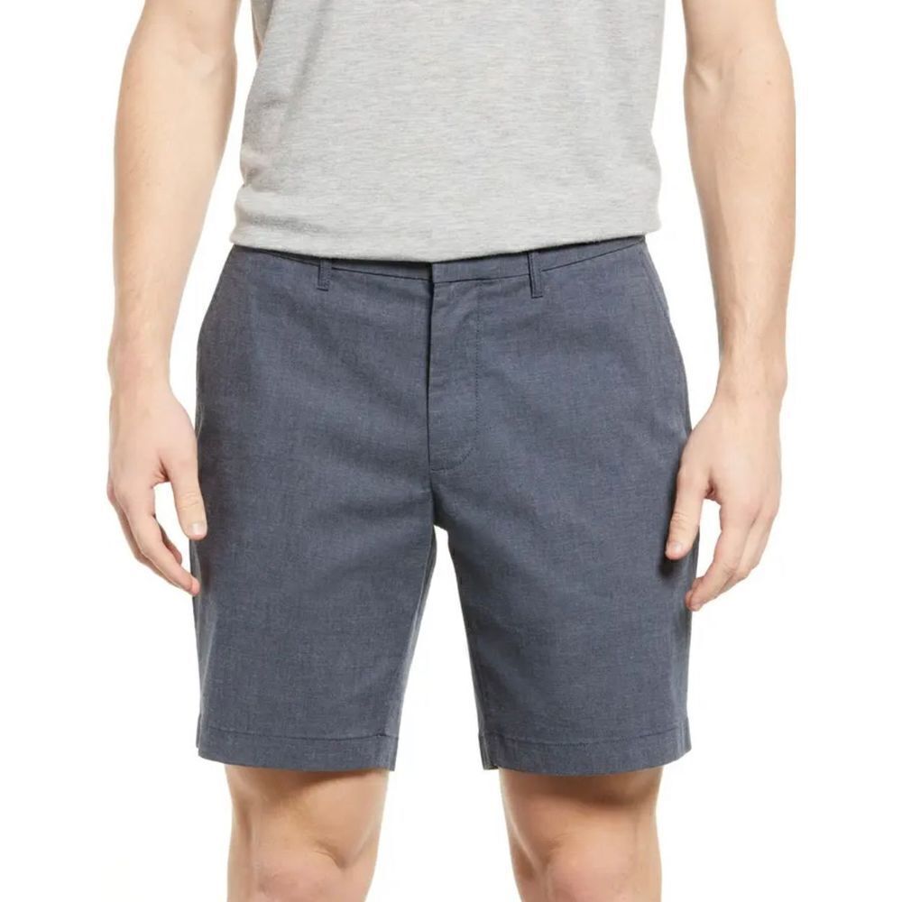 Wallin & Bros Men’s Blue Chino Shorts 34 Flat Front Cotton Casual Golf Preppy